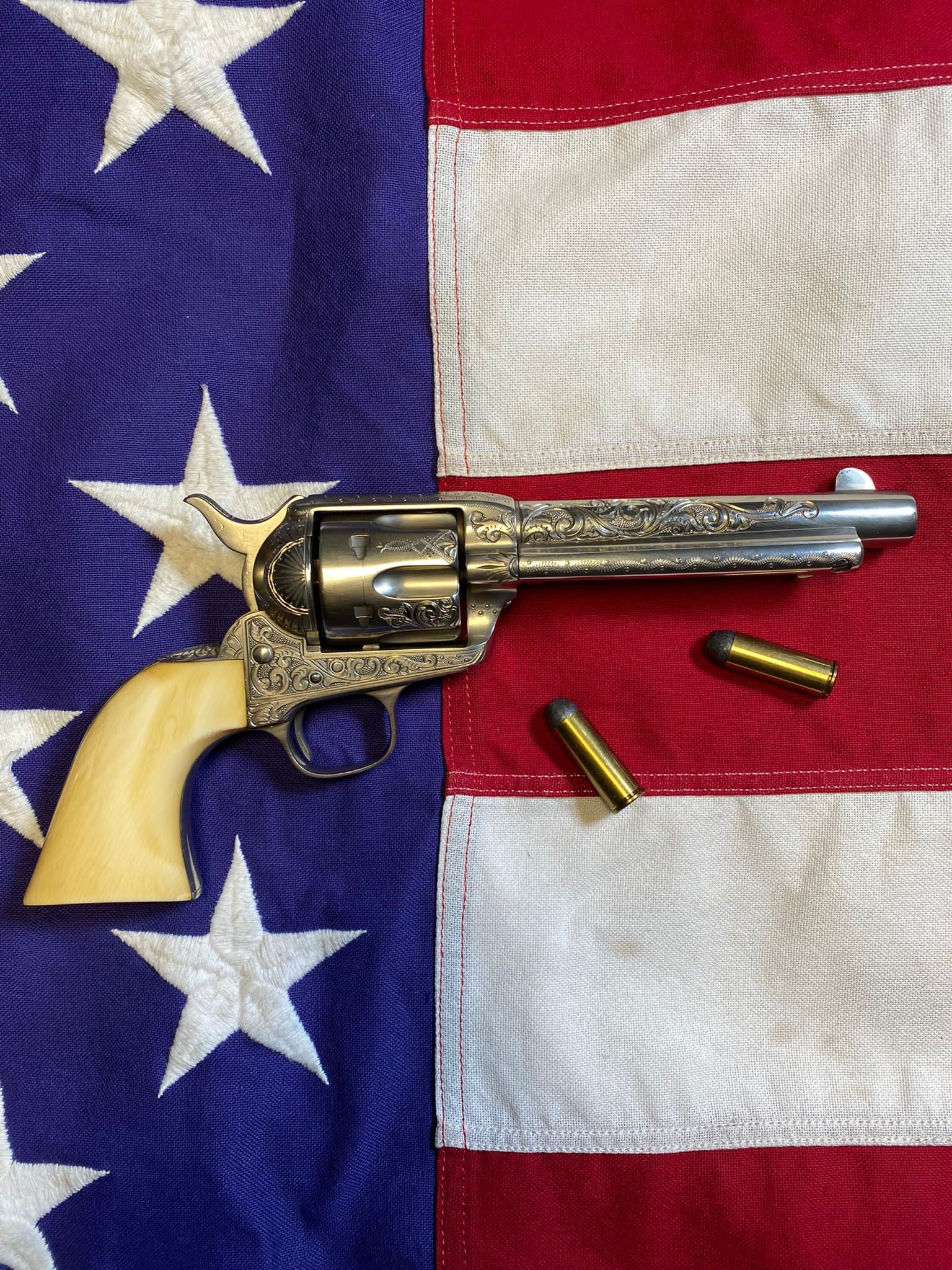 Engraved Colt 1873 SAA manufactured 1883 in caliber 45. 